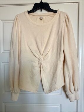 Pilcro Cream Twist-Knot Long Sleeve Sweatshirt